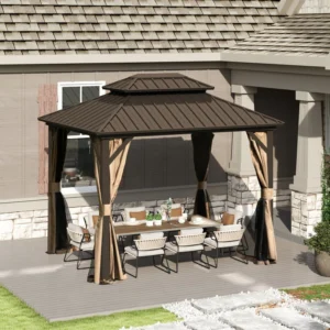 10'x15' Hardtop Gazebo Aluminum Gazebos with Steel Double Roof Metal Gazebo